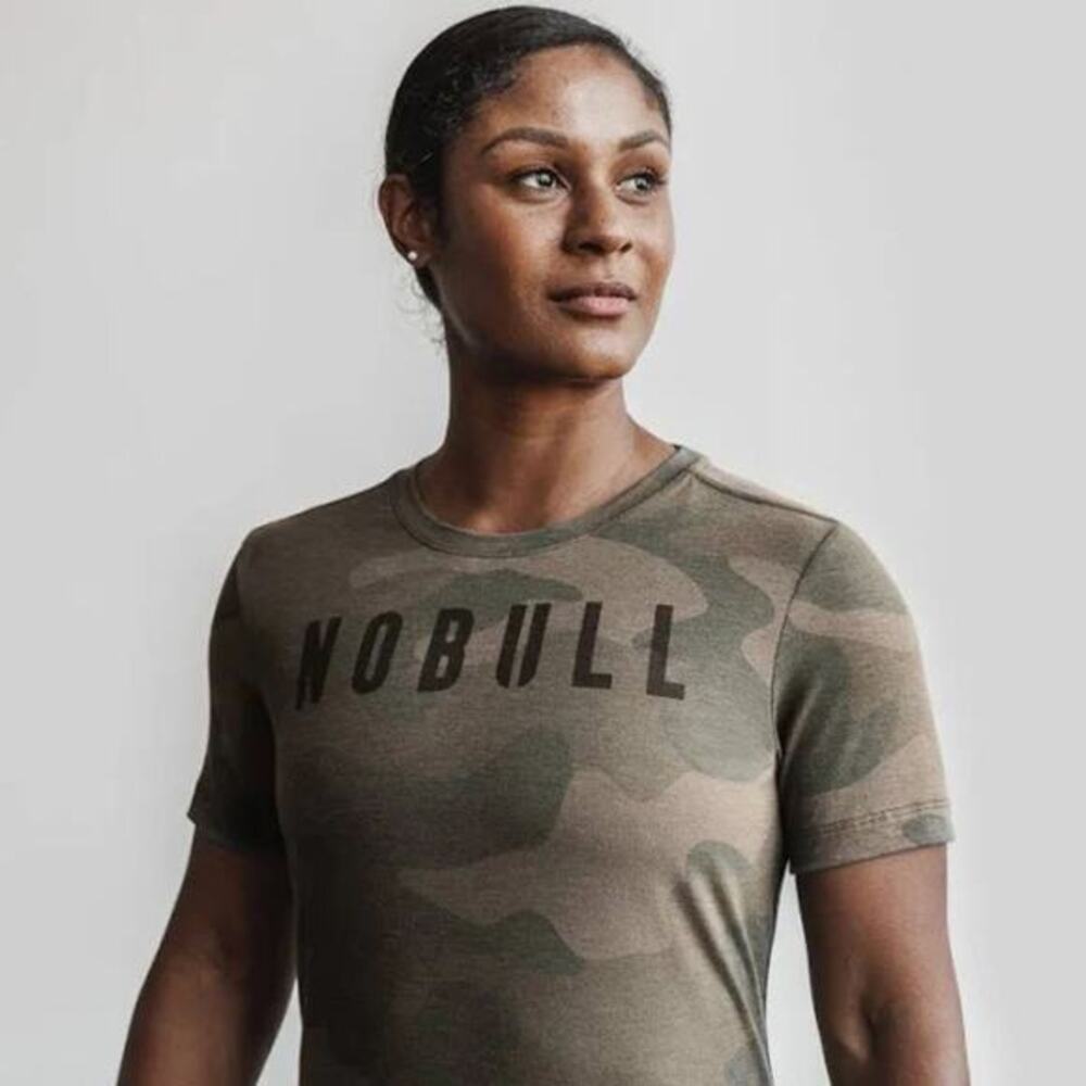 NoBull Women's Army‎ Green Camo Stretch Daily Athletic Cross Fit Gym Shirt XS - Picture 2 of 6